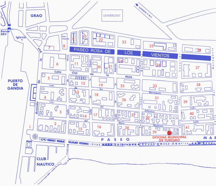 Plano de situaci&oacute;n (Gand&iacute;a). Mapa de la Playa